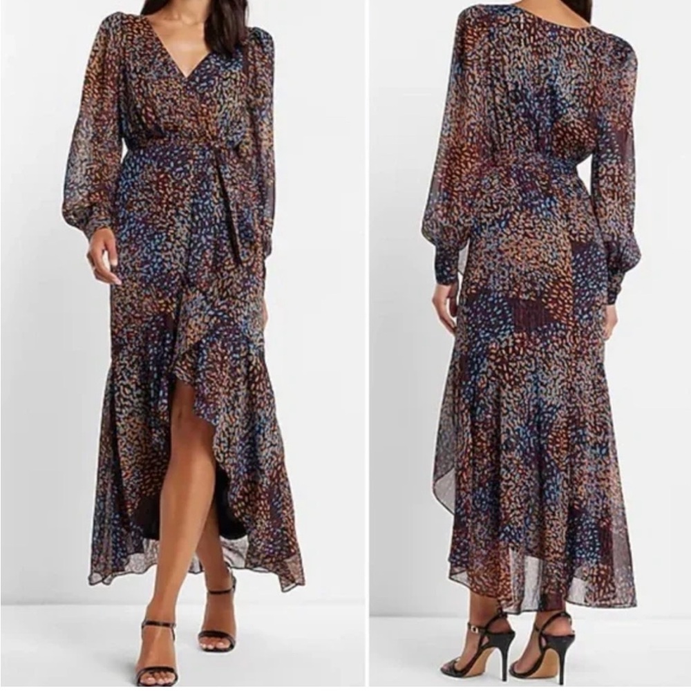 Express High Low Dress in Blue and Brown